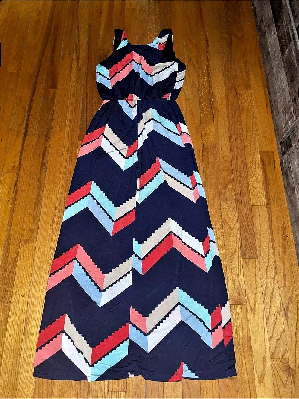 Three Pink Hearts Chevron Maxi Dress Women's Blue & Pink Maxi Dress